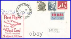 First Flight From Boston To West End, Grand Bahama Special Cover Signed