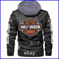 New Genuine Cowhide Harley-Davidson Leather Men's Motorbike Hoodie Biker Jacket