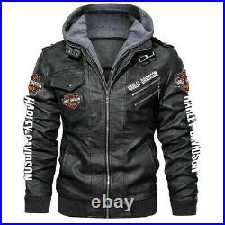 New Genuine Cowhide Harley-Davidson Leather Men's Motorbike Hoodie Biker Jacket