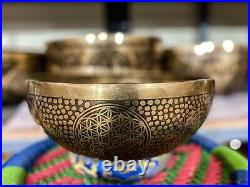 SALE! 10 inches Special Flower of Life Carving Spiritual singing bowl from Nepal
