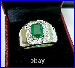 Special Men's Collection Emerald Shape Green Gemstone High Finish Ring In 935