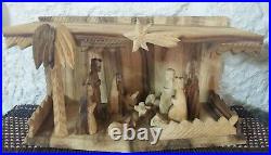 Special Vintage Hand Carved Olive Wood Christmas Nativity Scene From Bethlehem